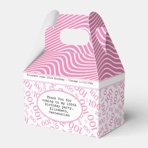 100th Birthday PinkWhite Number Pattern Favor Boxes