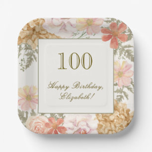 100th Birthday Plates Autumn Color Floral Sage