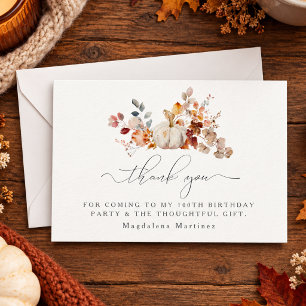 100th Birthday Pumpkin Fall Flower Custom Flat Thank You Card
