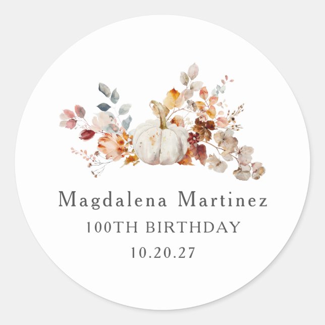 100th Birthday Pumpkin Fall Flower Envelope Seal (Front)