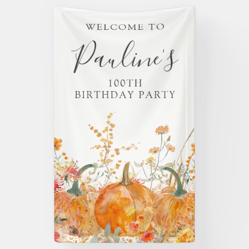 100th Birthday Pumpkin Wildflower Vertical Outdoor Banner