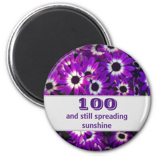 100th Birthday Purple Flower Milestone Celebration Magnet