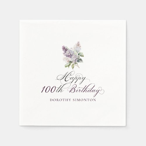 100th Birthday Purple Lilac Spring Flower Napkins