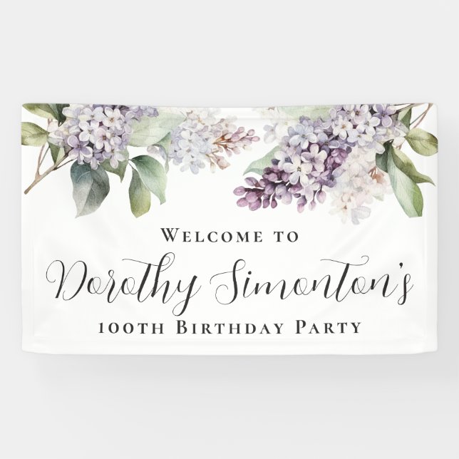 100th Birthday Purple Lilac Spring Flower Welcome Banner (Horizontal)