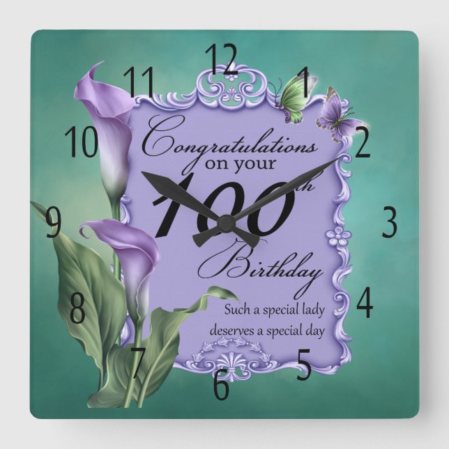100th Birthday Purple Lily Clock (Front)