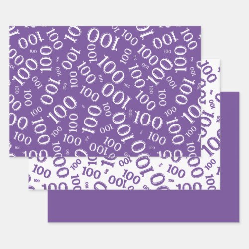 100th Birthday  Purple Number Pattern 100 Wrapping Paper Sheets
