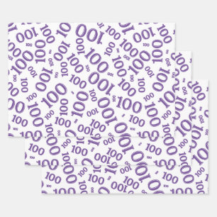 100th Birthday  Purple Number Pattern 100 Wrapping Paper Sheets