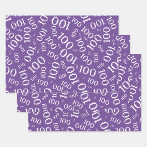 100th Birthday  Purple Number Pattern 100   Wrapping Paper Sheets