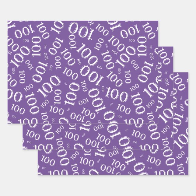 100th Birthday  Purple Number Pattern 100   Wrapping Paper Sheets (Set)