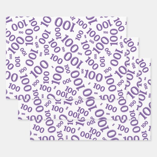 100th Birthday  Purple Number Pattern 100 Wrapping Wrapping Paper Sheets