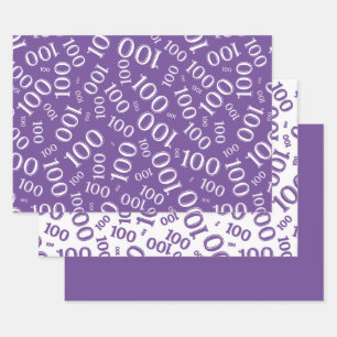 100th Birthday Purple Random Number Pattern Wrapping Paper Sheets