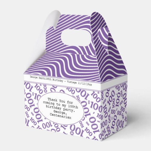 100th Birthday PurpleWhite Number Pattern Favor Boxes