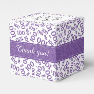 100th Birthday Purple/White Random Number Pattern Favor Boxes