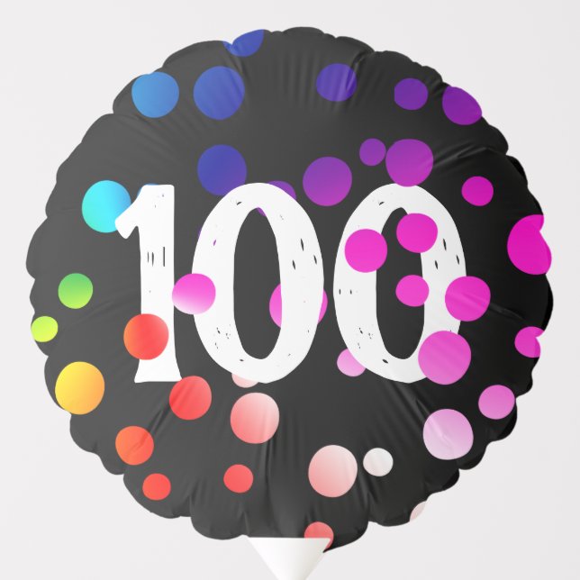 100th Birthday Rainbow Dots on Black   Balloon (Front)