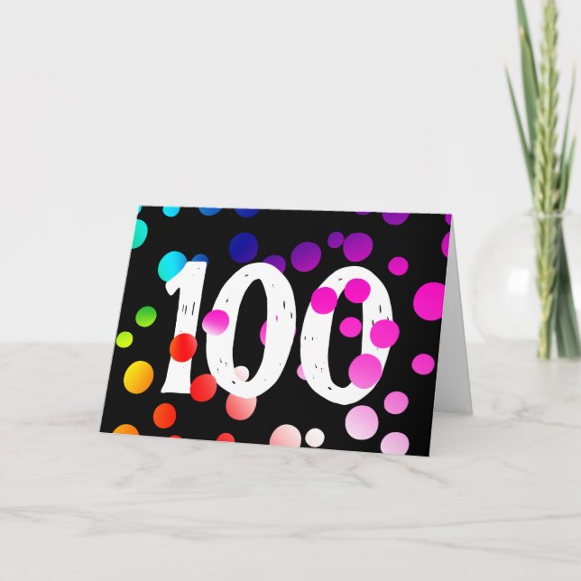 100th Birthday Rainbow Dots on Black Card (Front)