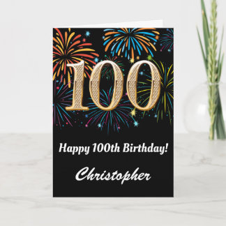 100th Birthday Rainbow Fireworks Black and Gold Card