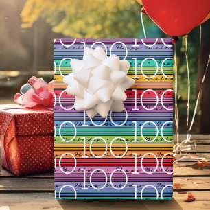 100th Birthday Rainbow Stripes Wrapping Paper Sheets