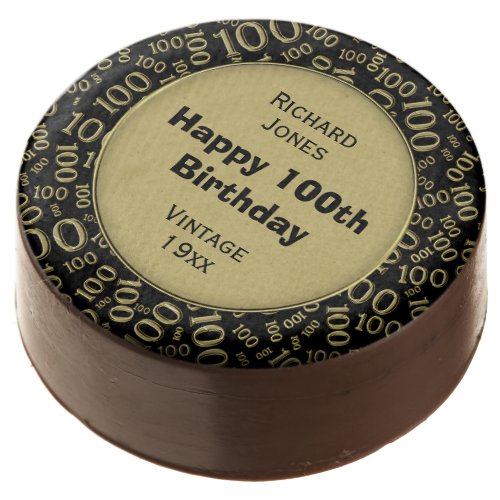 100th Birthday Random Number Pattern BlackGold Chocolate Covered Oreo