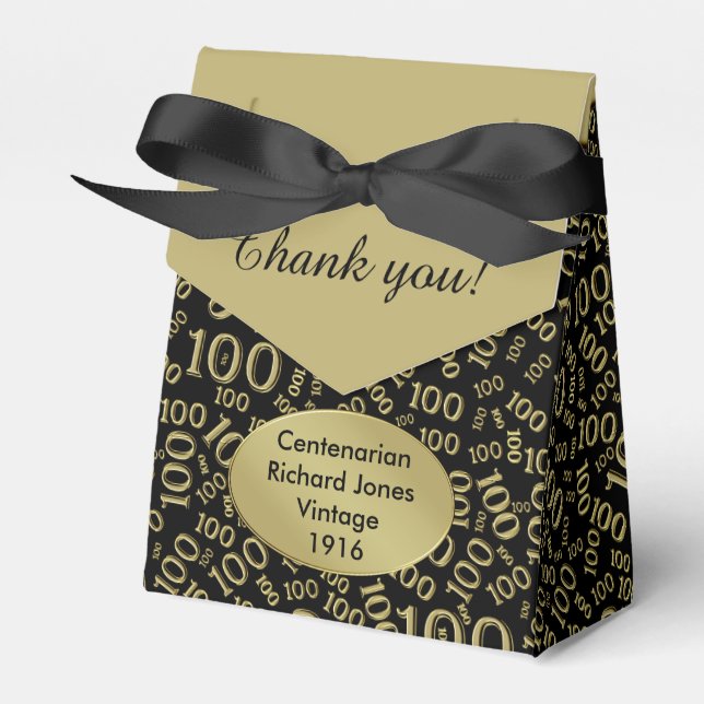 100th Birthday Random Number Pattern Black/Gold Favor Boxes (Front Side)