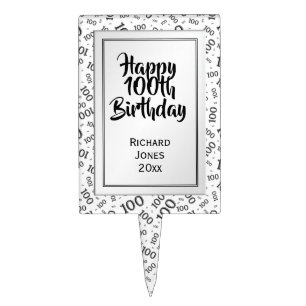 100th Birthday Random Number Pattern Black/White Cake Topper