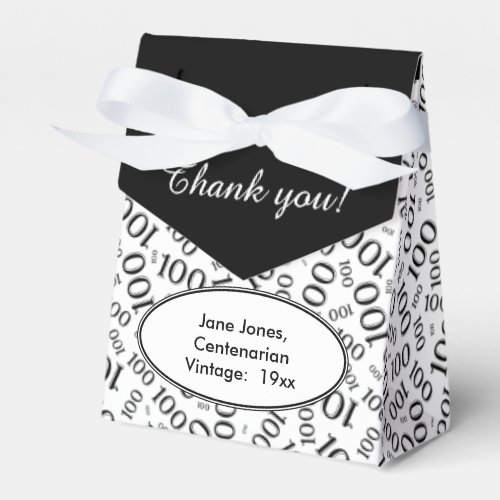 100th Birthday Random Number Pattern BlackWhite Favor Boxes