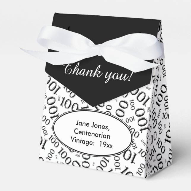 100th Birthday Random Number Pattern Black/White Favor Boxes (Front Side)