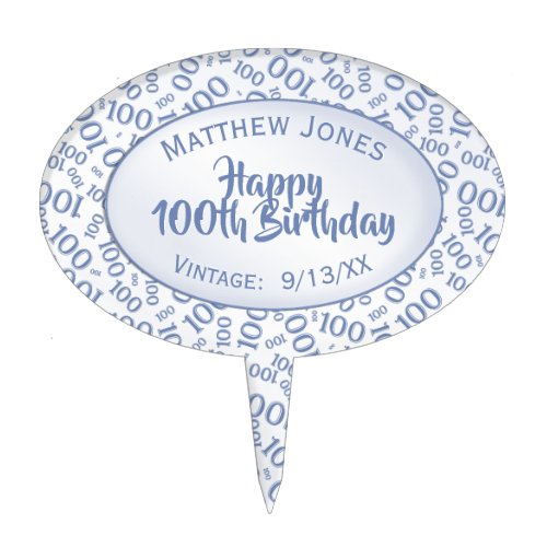 100th Birthday Random Number Pattern Blue100 Cake Topper