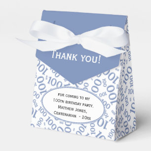100th Birthday Random Number Pattern Blue/White Favor Boxes