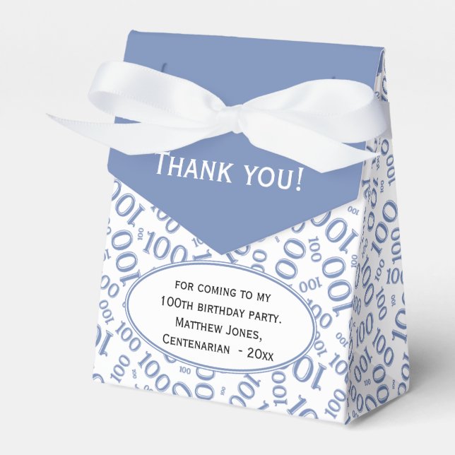 100th Birthday Random Number Pattern Blue/White Favor Boxes (Front Side)