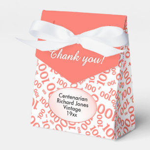 100th Birthday Random Number Pattern Coral/White Favor Boxes