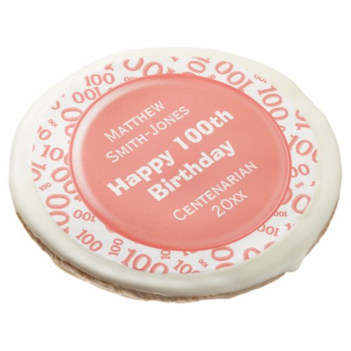 100th Birthday Random Number Pattern Coral  White Sugar Cookie