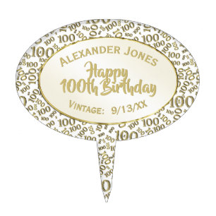 100th Birthday Random Number Pattern Gold 100 Cake Topper