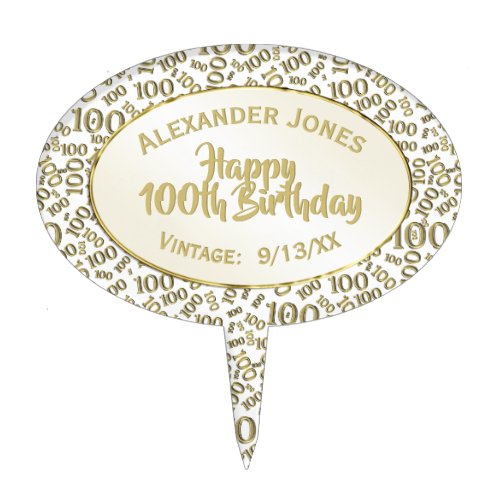 100th Birthday Random Number Pattern Gold 100 Cake Topper