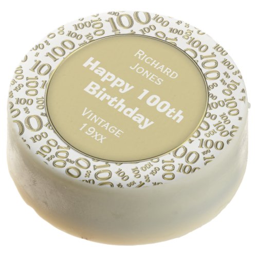 100th Birthday Random Number Pattern Gold  White Chocolate Covered Oreo