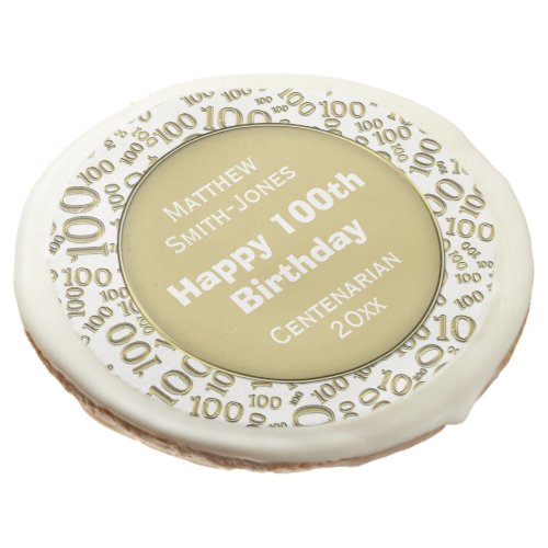 100th Birthday Random Number Pattern Gold  White Sugar Cookie