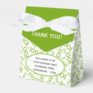 100th Birthday Random Number Pattern Green/White Favor Boxes