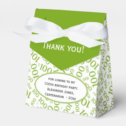 100th Birthday Random Number Pattern GreenWhite Favor Boxes