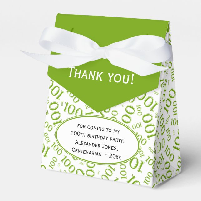100th Birthday Random Number Pattern Green/White Favor Boxes (Front Side)