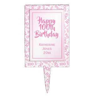 100th Birthday Random Number Pattern Pink 100 Cake Topper
