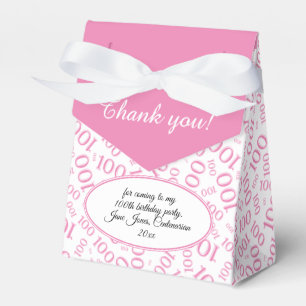 100th Birthday Random Number Pattern Pink/White Favor Boxes