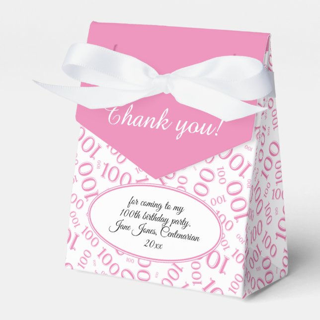 100th Birthday Random Number Pattern Pink/White Favor Boxes (Front Side)