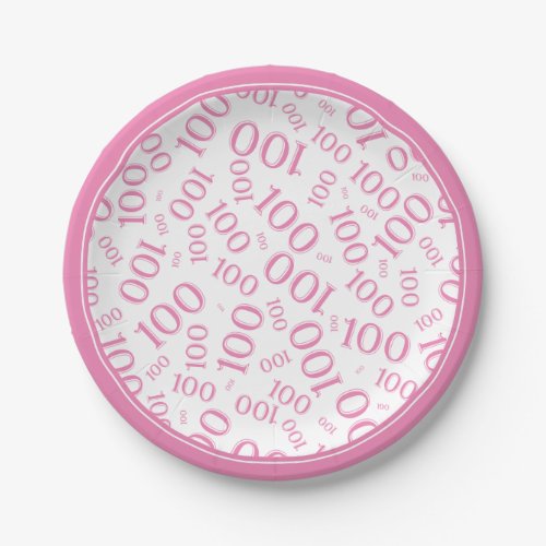 100th Birthday Random Number Pattern PinkWhite Paper Plates