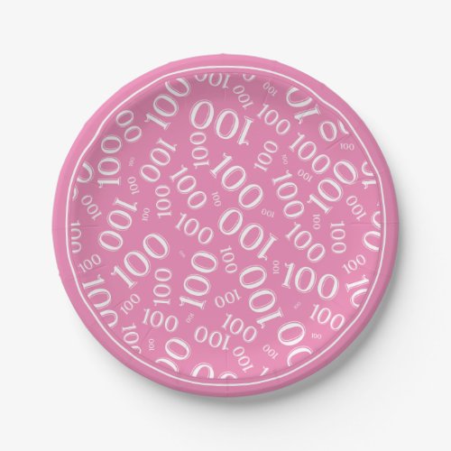 100th Birthday Random Number Pattern PinkWhite Paper Plates