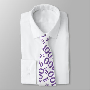 100th Birthday Random Number Pattern Purple Neck Tie