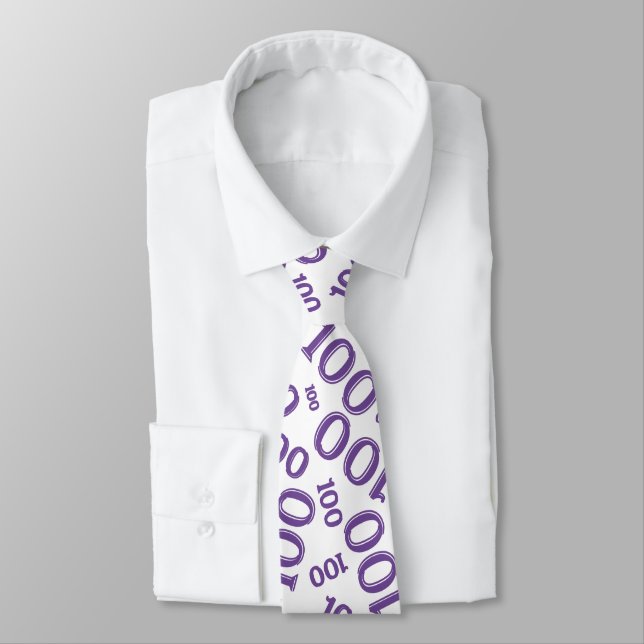 100th Birthday Random Number Pattern Purple Neck Tie (Tied)