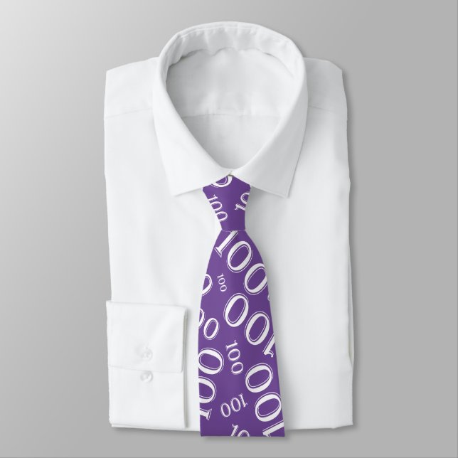 100th Birthday Random Number Pattern Purple Neck Tie (Tied)