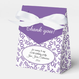 100th Birthday Random Number Pattern Purple/White Favor Boxes