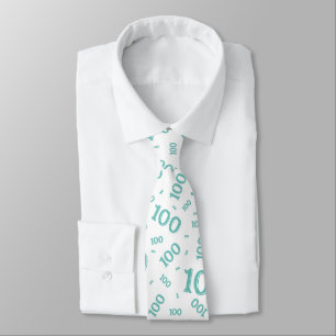 100th Birthday Random Number Pattern Teal Neck Tie
