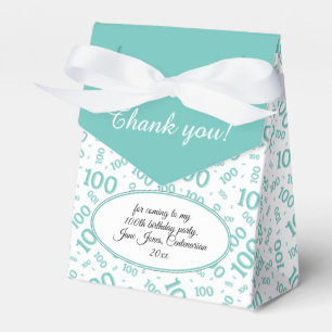 100th Birthday Random Number Pattern Teal/White Favor Boxes