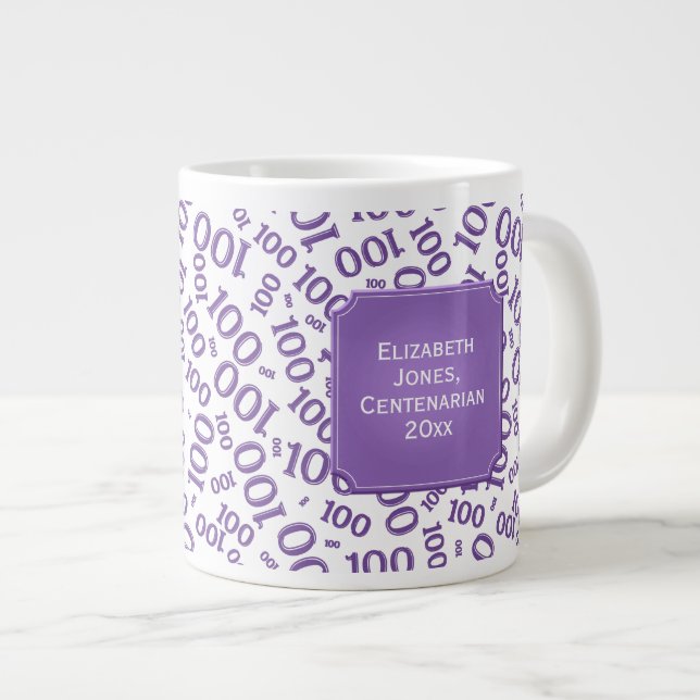 100th Birthday Random Purple Number Pattern Giant Coffee Mug (Front Right)